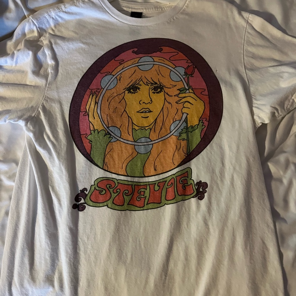 White Graphic Tee with Retro Design Stevie Nicks Fleetwood Mac
